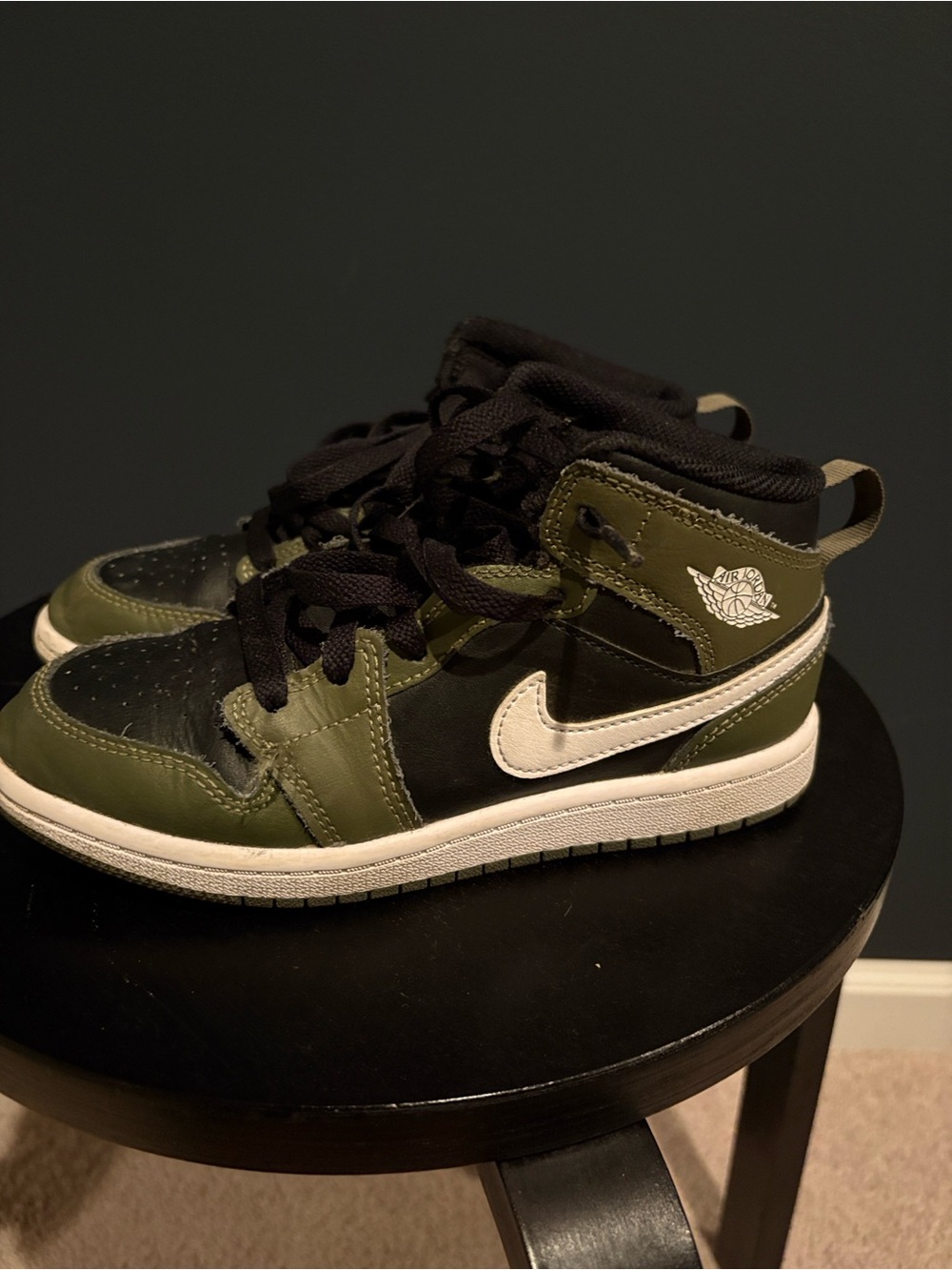 Kids Olive Green and Black Air Jordans